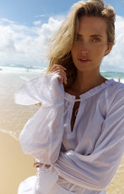Flo Ruffle Long Sleeve Blouse - White - Zandra Stone