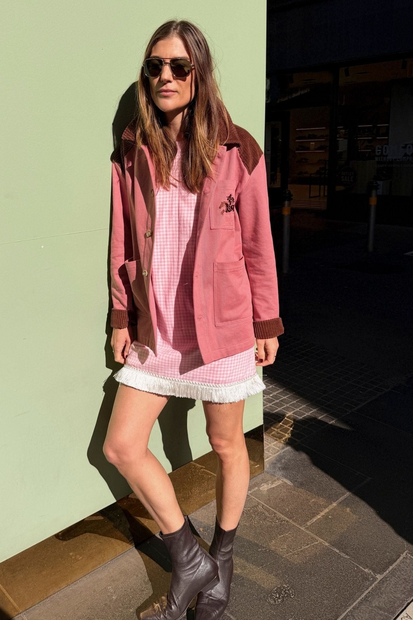 Gretel Barn Jacket – Pink/Brown - Zandra Stone