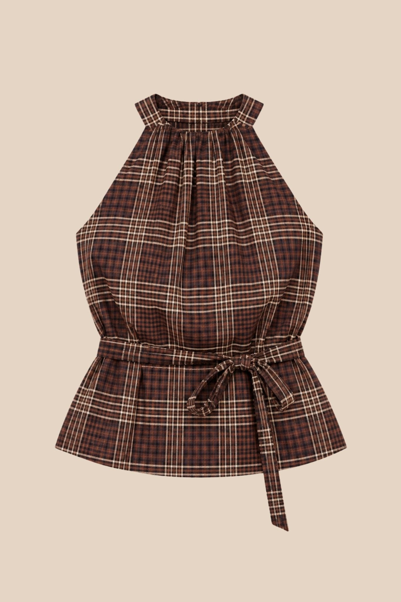 Hardy Plaid Halter Top - Brown Plaid - Zandra Stone