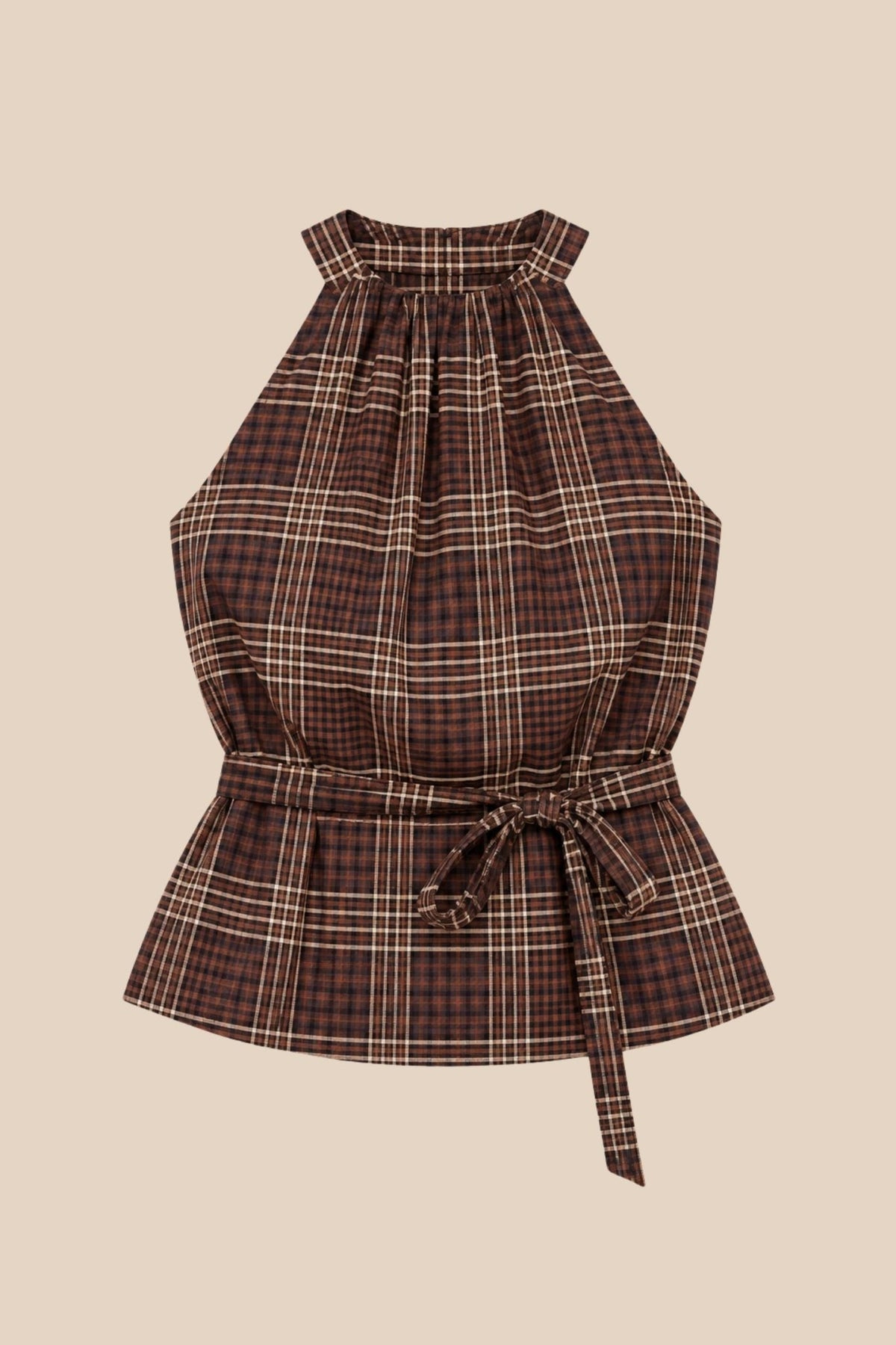 Hardy Plaid Halter Top - Brown Plaid - Zandra Stone