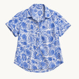 Isla Short Sleeve Button Down Shirt - Blue Botanical Print - Zandra Stone
