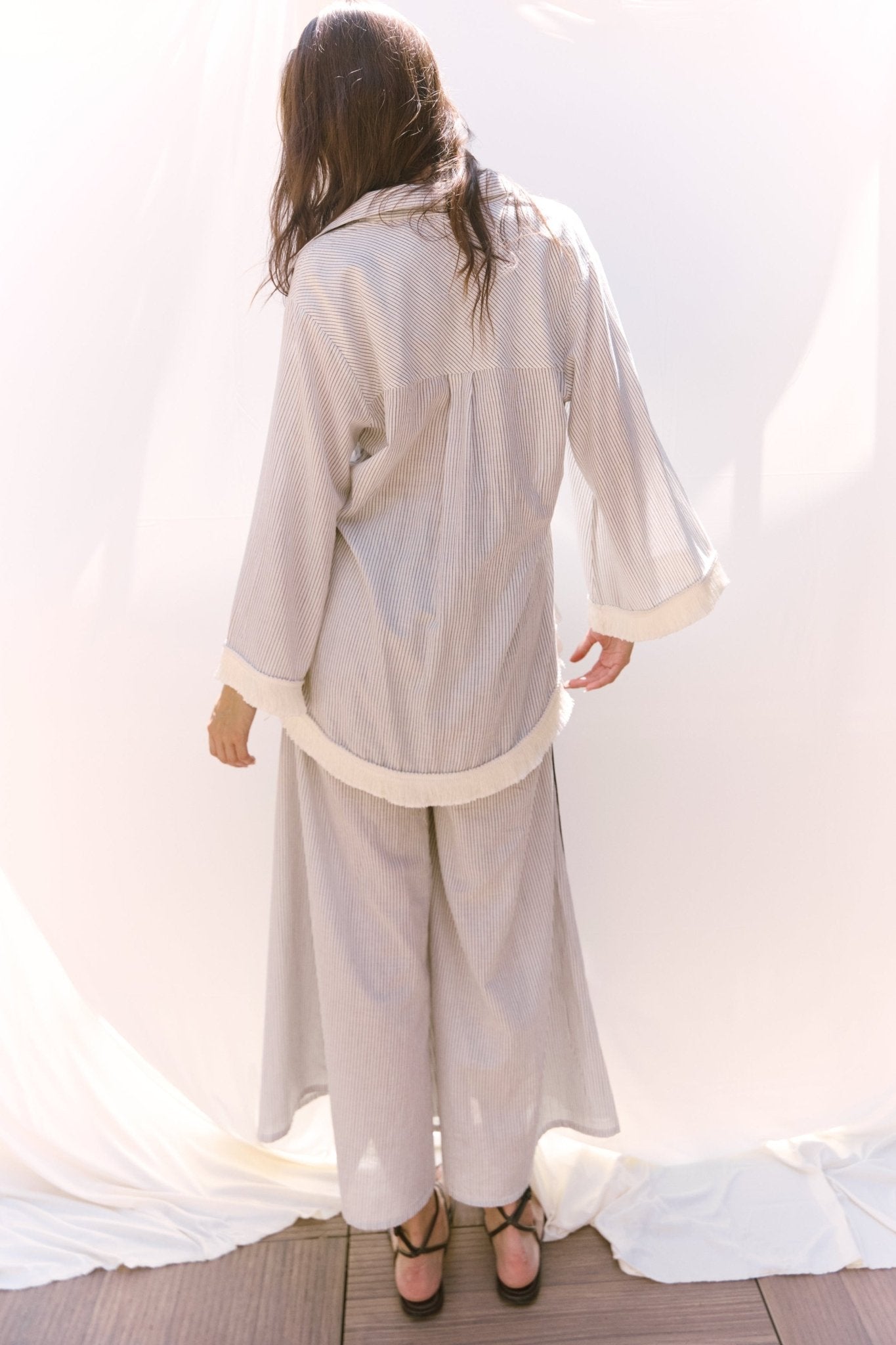 Isola Fringe Shirt - Stripe - Zandra Stone