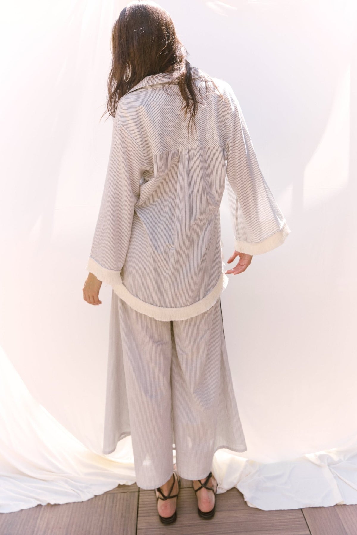 Isola Fringe Shirt - Stripe - Zandra Stone