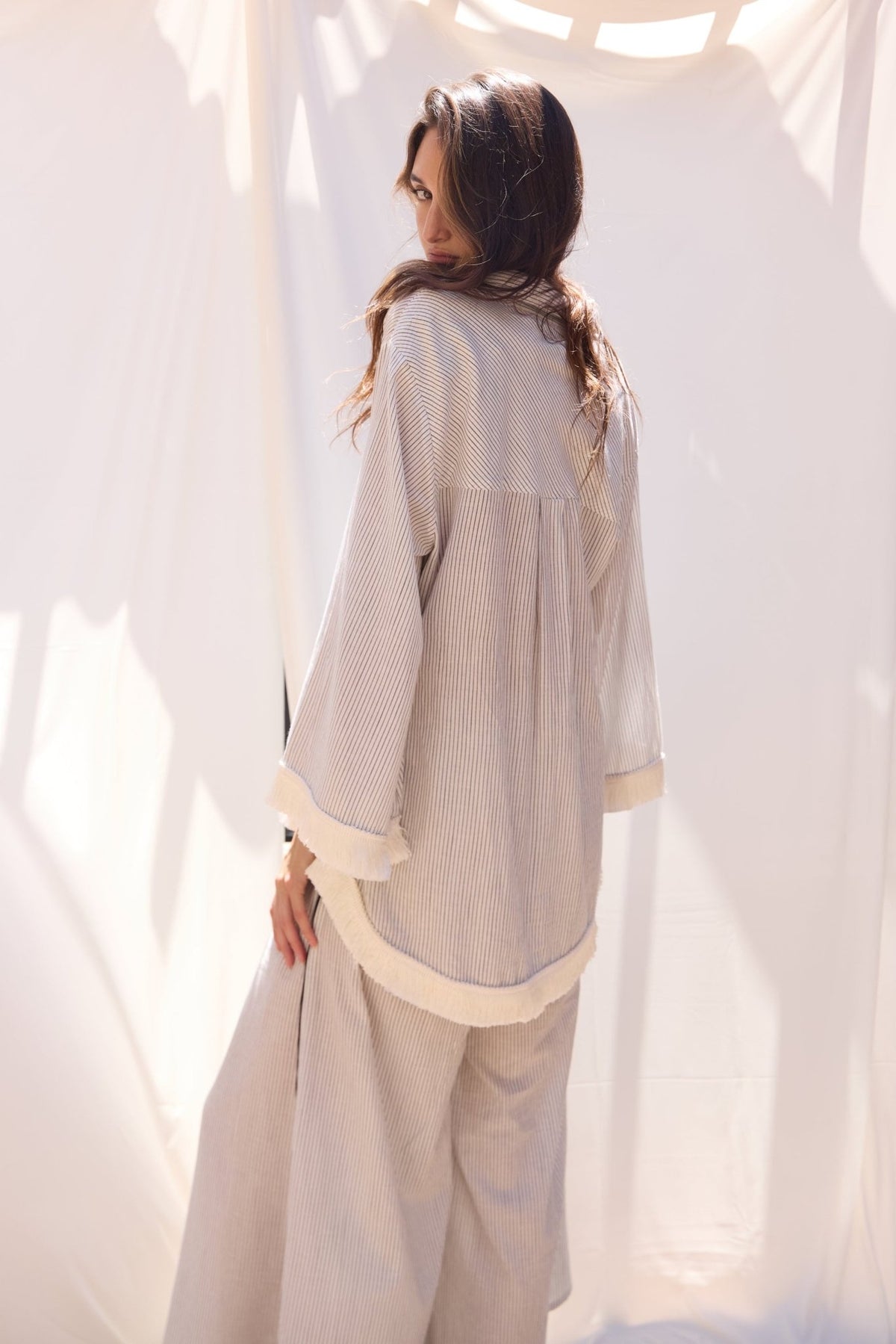Isola Fringe Shirt - Stripe - Zandra Stone