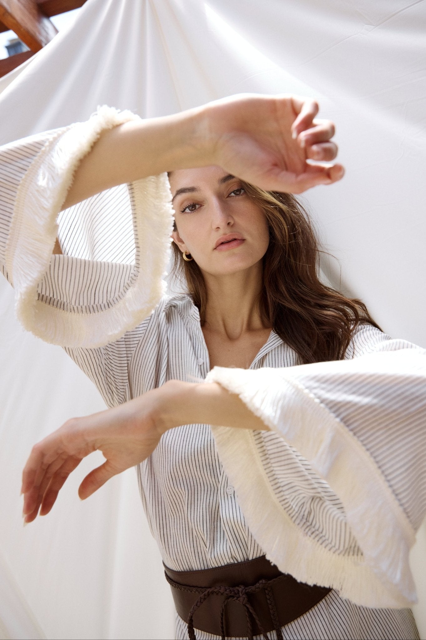 Isola Fringe Shirt - Stripe - Zandra Stone