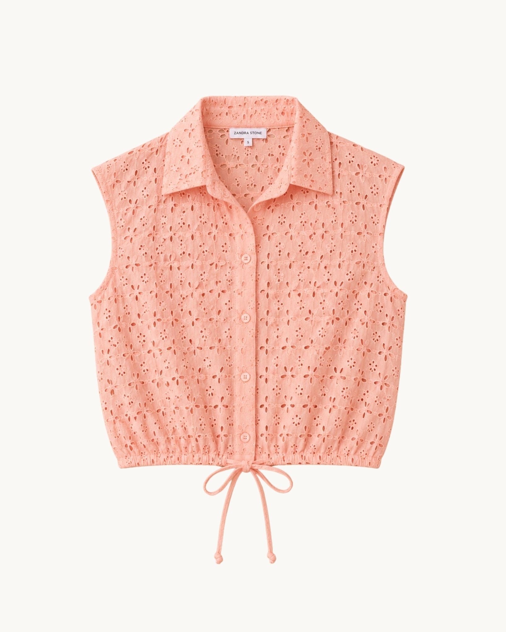 Mattie Broderie Sleeveless Drawstring Shirt - Zandra Stone