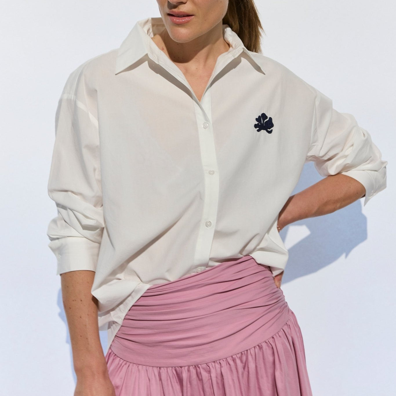 Milla Long Sleeve Button Down Shirt - White - Zandra Stone