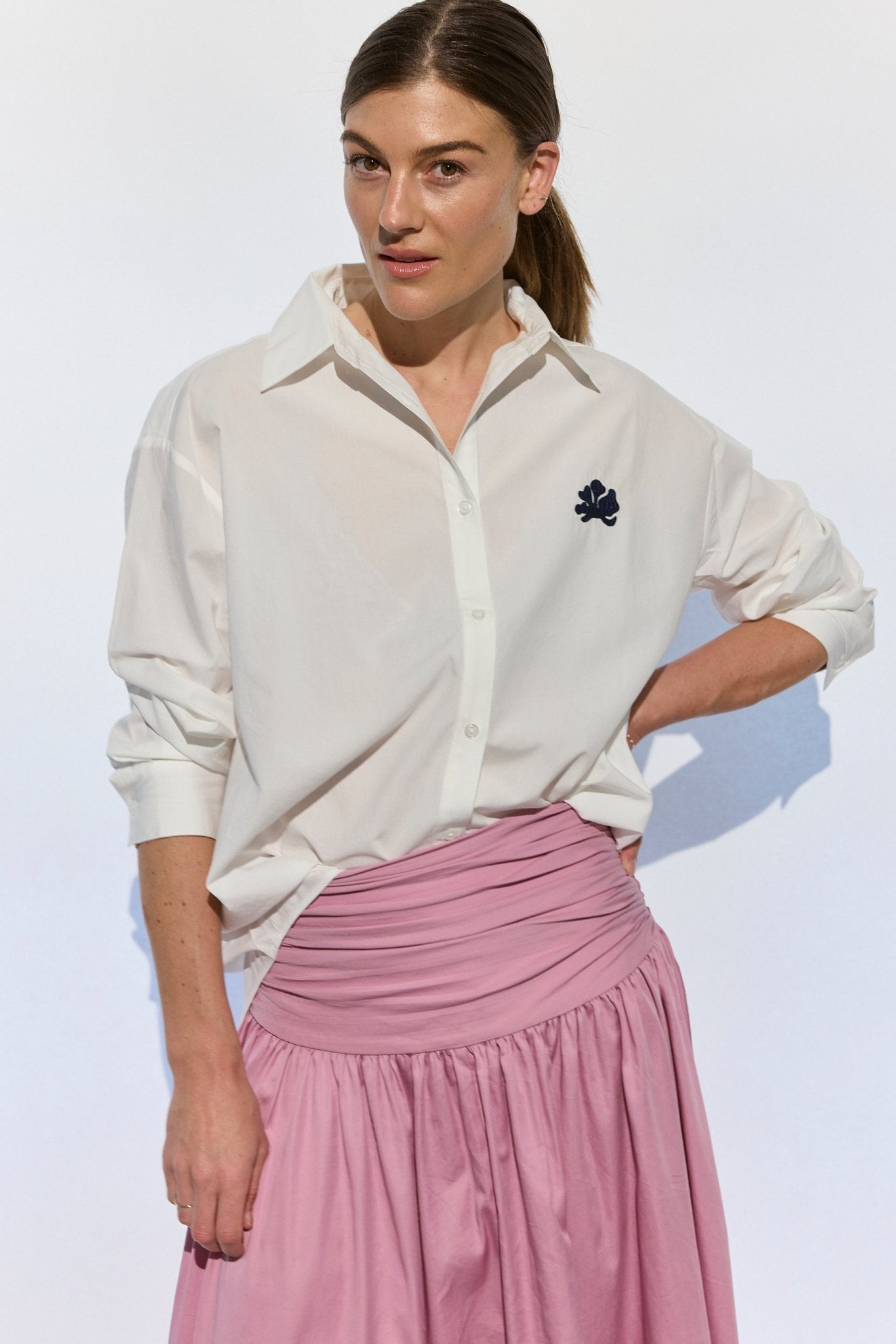 Milla Long Sleeve Button Down Shirt - White - Zandra Stone