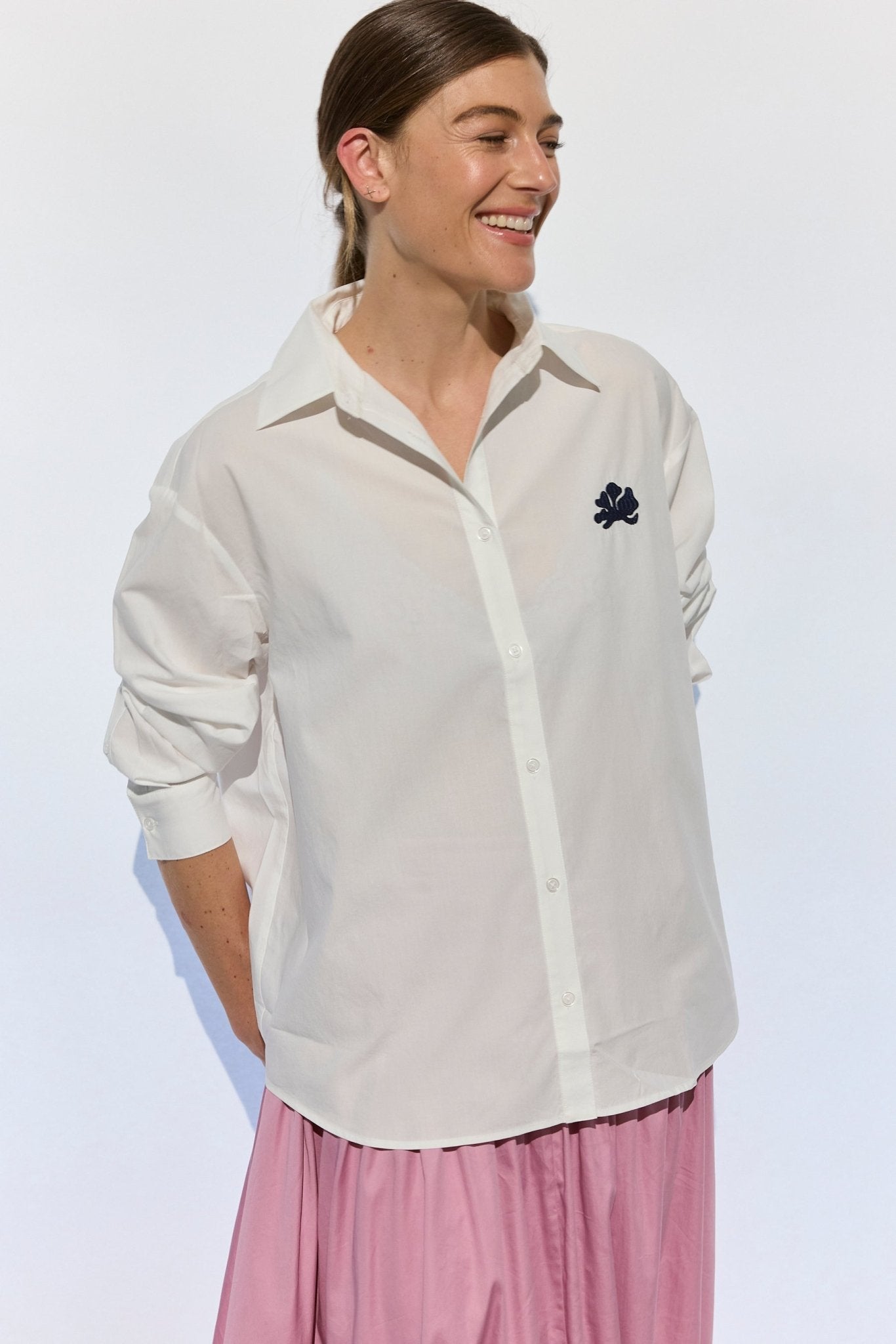 Milla Long Sleeve Button Down Shirt - White - Zandra Stone
