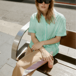 Mint Cotton Short Sleeve Button Down Shirt - Zandra Stone