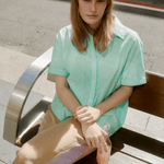 Mint Cotton Short Sleeve Button Down Shirt - Zandra Stone