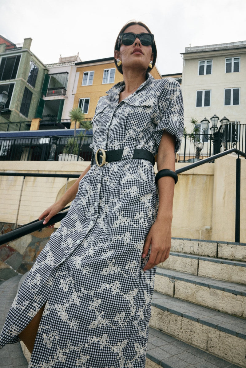 Monty Belted Dress - Black/White Gingham - Zandra Stone