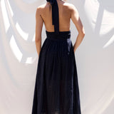 Puna Halter Dress Eyelet - Navy - Zandra Stone