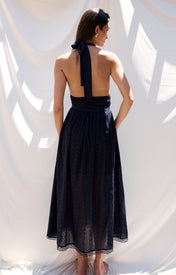 Puna Halter Dress Eyelet - Navy - Zandra Stone