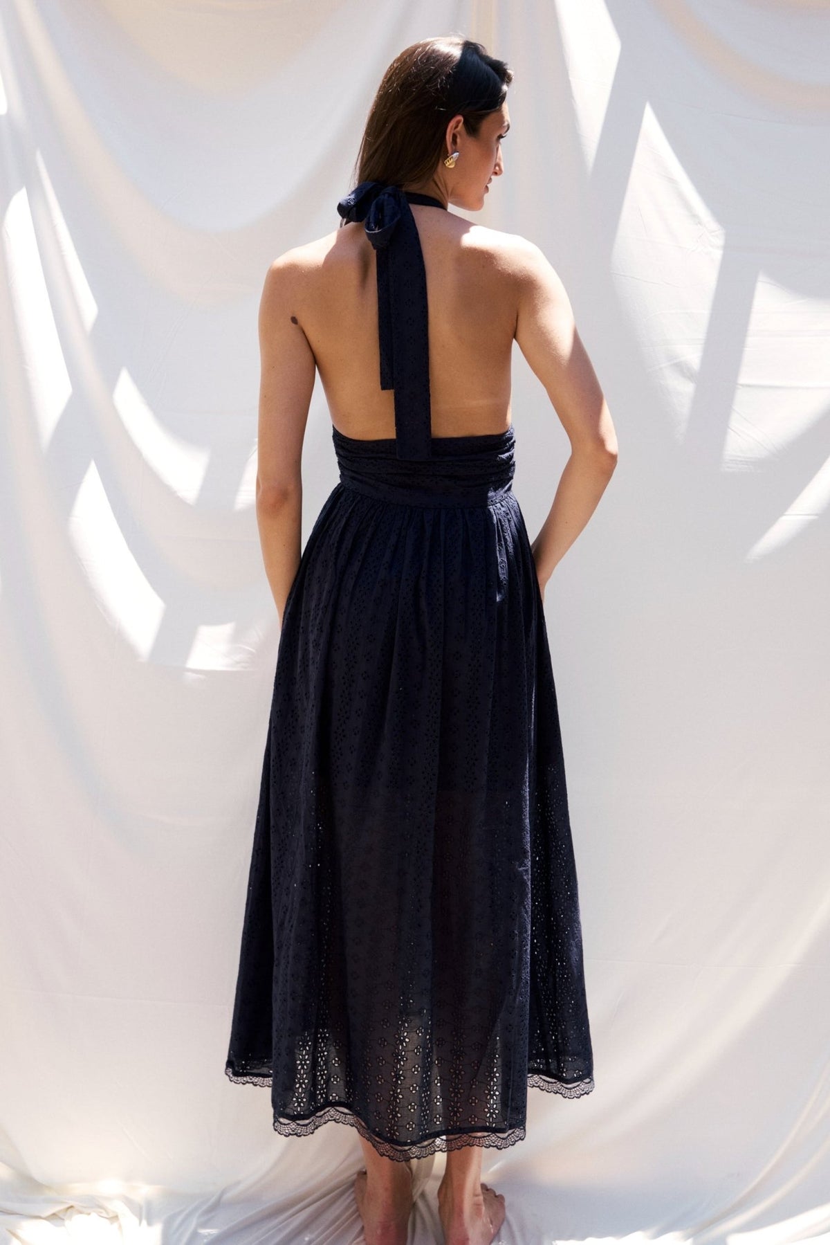 Puna Halter Dress Eyelet - Navy - Zandra Stone
