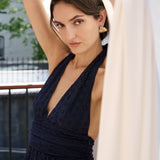 Puna Halter Dress Eyelet - Navy - Zandra Stone