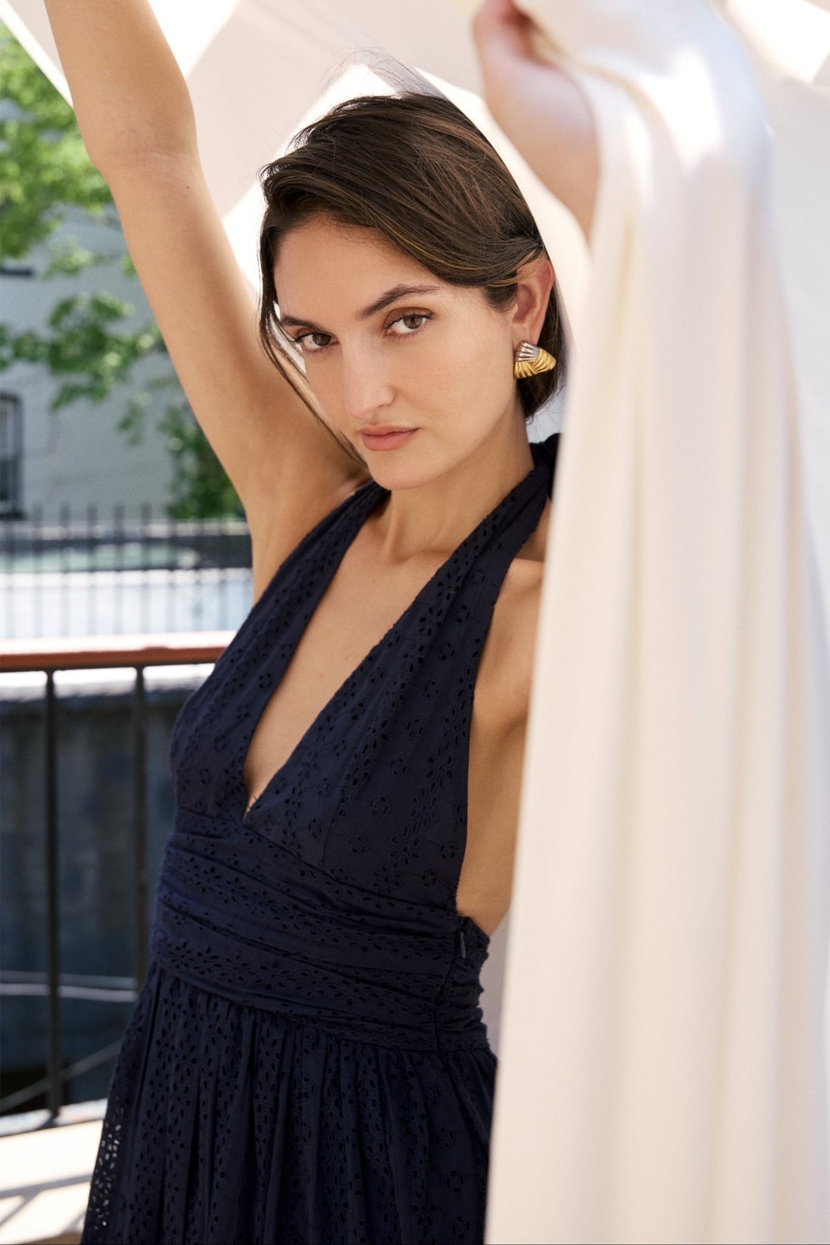 Puna Halter Dress Eyelet - Navy - Zandra Stone