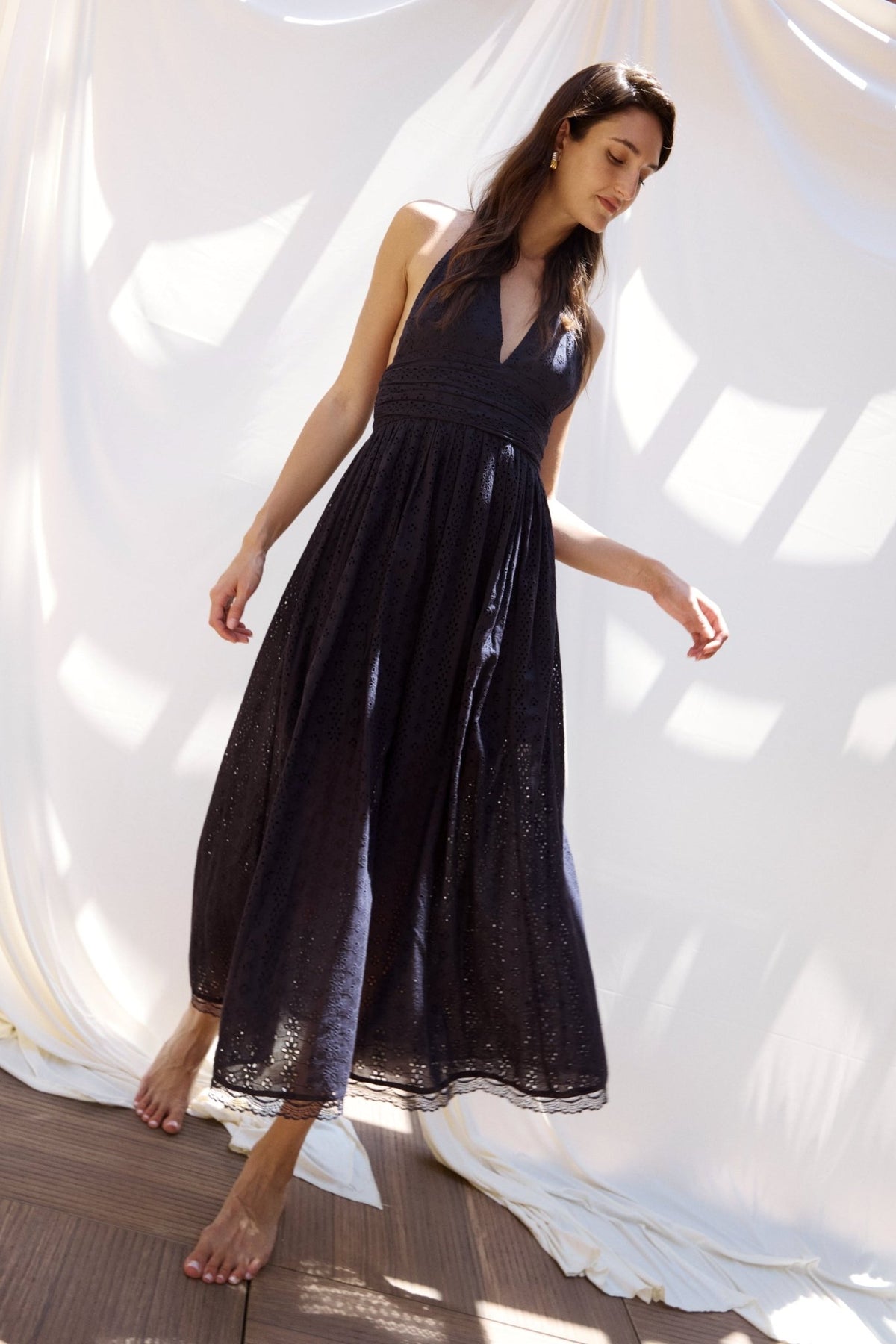 Puna Halter Dress Eyelet - Navy - Zandra Stone