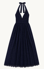 Puna Halter Dress Eyelet - Navy - Zandra Stone