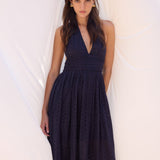 Puna Halter Dress Eyelet - Navy - Zandra Stone