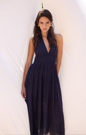 Puna Halter Dress Eyelet - Navy - Zandra Stone