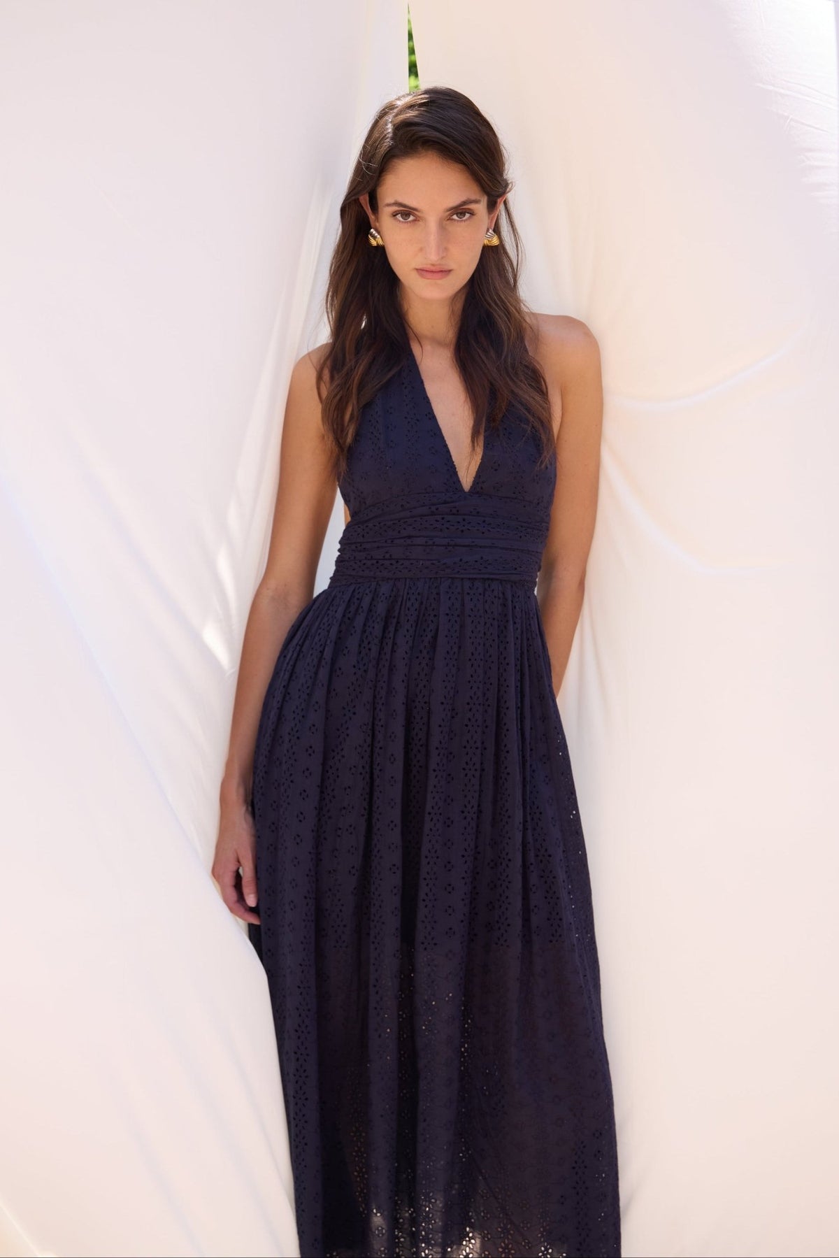Puna Halter Dress Eyelet - Navy - Zandra Stone