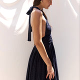 Puna Halter Dress Eyelet - Navy - Zandra Stone