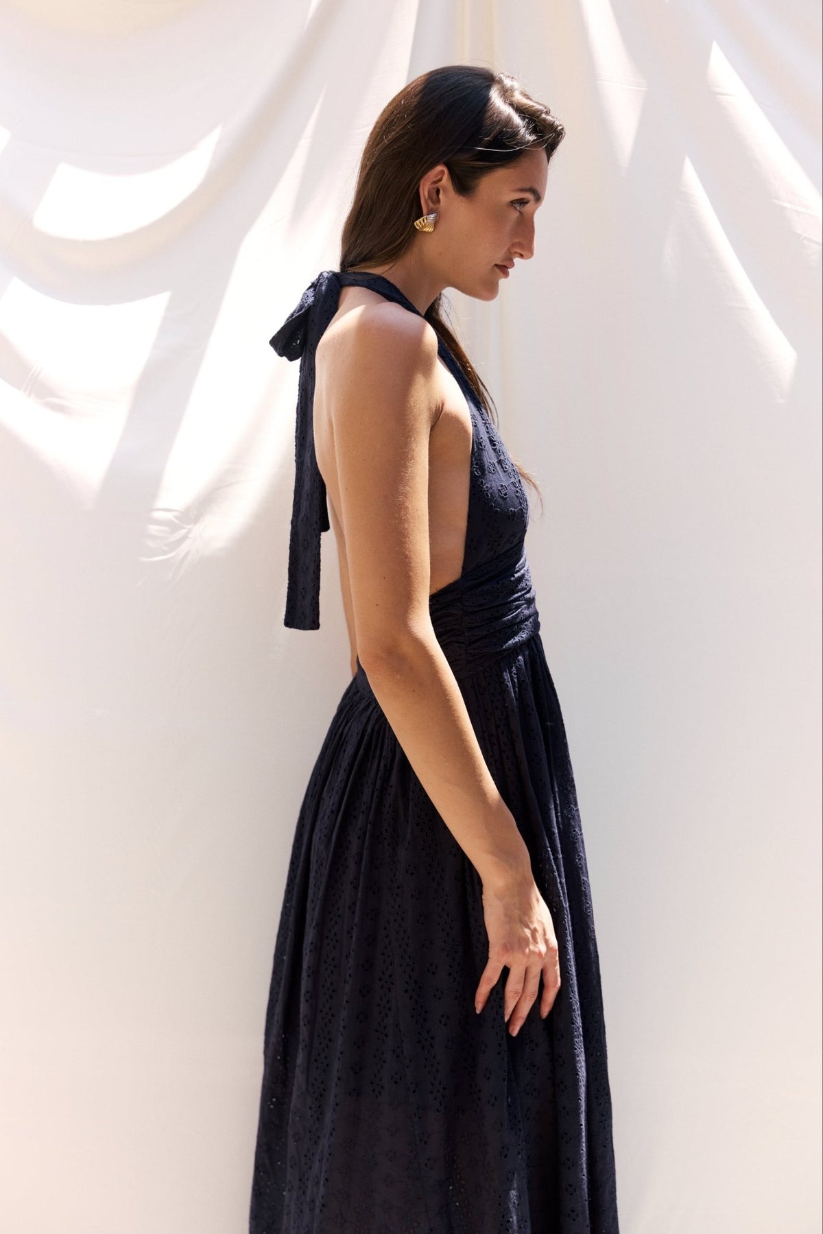 Puna Halter Dress Eyelet - Navy - Zandra Stone