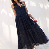 Puna Halter Dress Eyelet - Navy - Zandra Stone