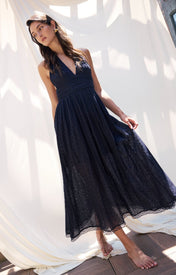 Puna Halter Dress Eyelet - Navy - Zandra Stone