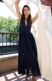 Puna Halter Dress Eyelet - Navy - Zandra Stone