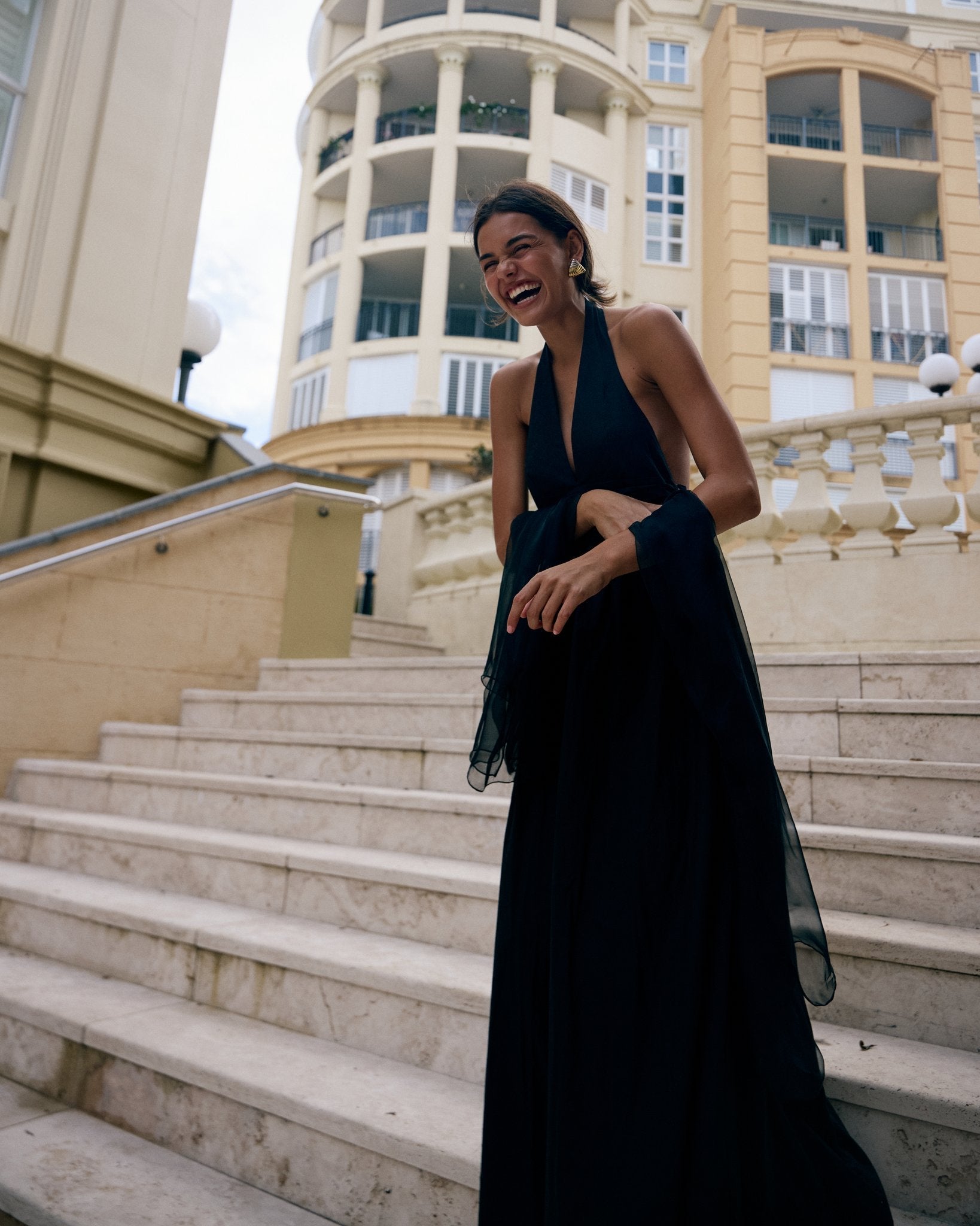 Puna Halter Dress – Black Cotton Maxi Dress XS