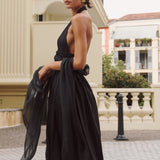 Puna Halter Dress - Midnight Black - Zandra Stone