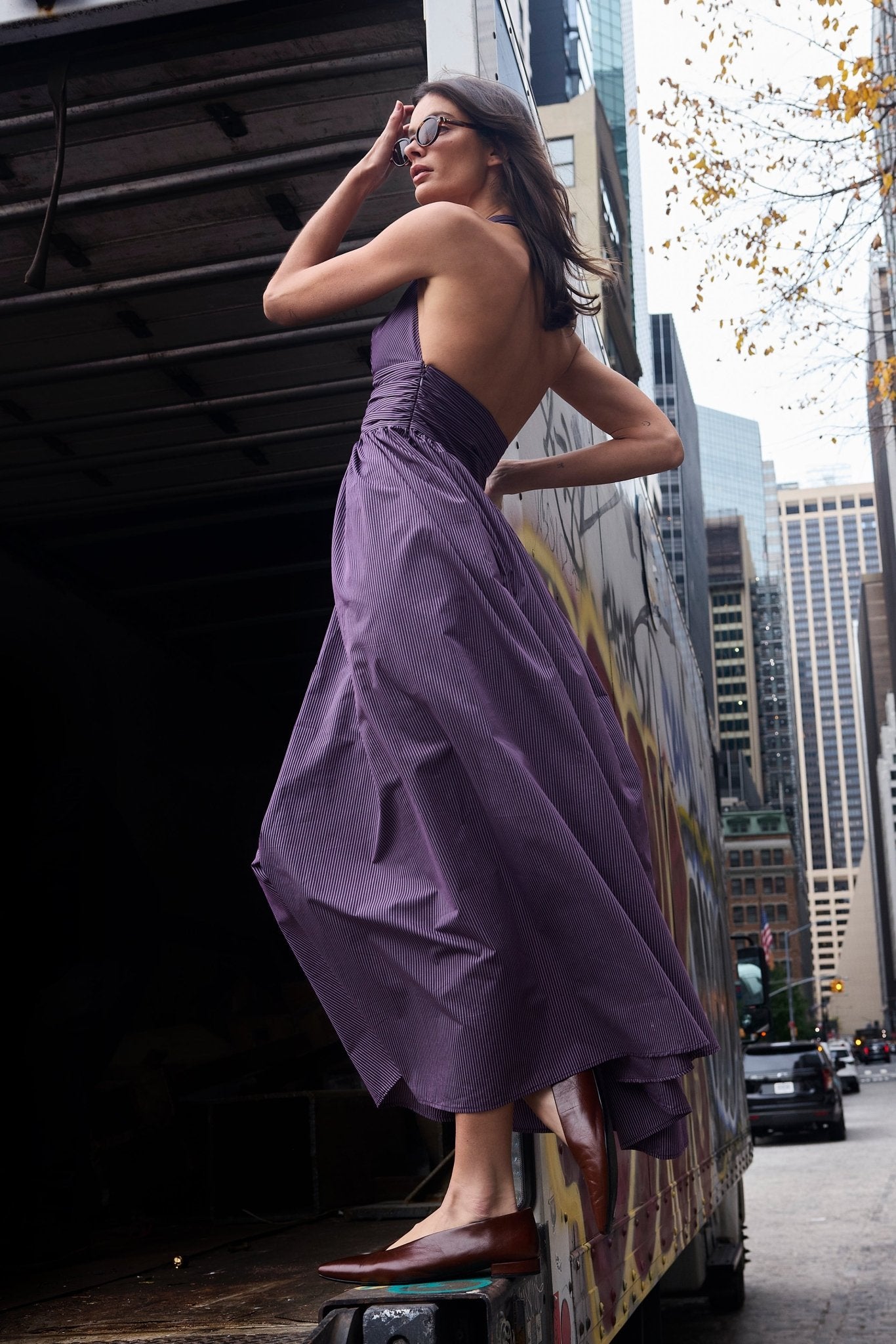 Puna Halter Dress – Purple Stripe - Zandra Stone