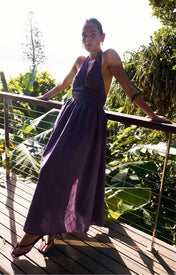 Puna Halter Dress - Purple Stripe - Zandra Stone