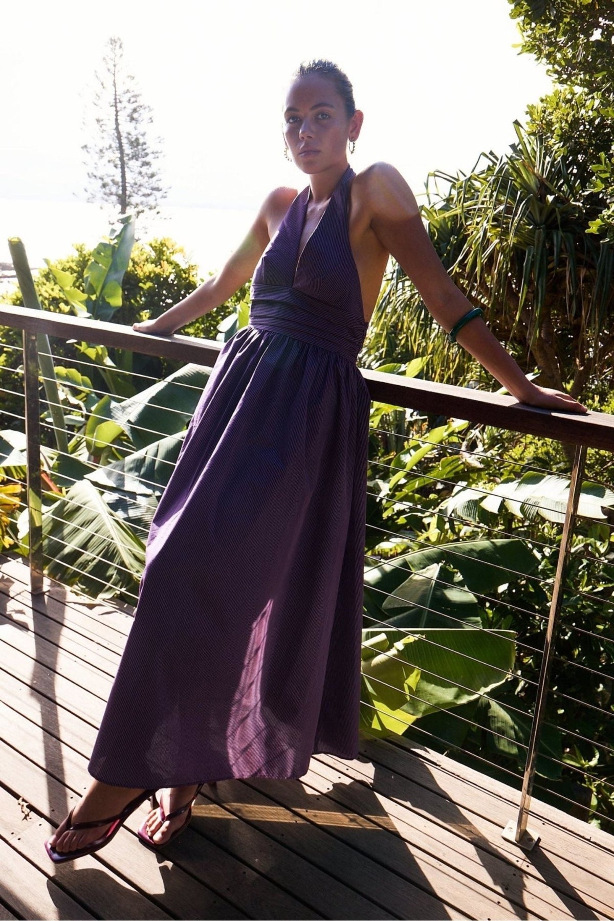 Puna Halter Dress - Purple Stripe - Zandra Stone