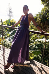 Puna Halter Dress - Purple Stripe
