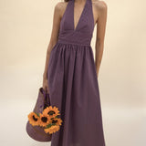 Puna Halter Dress – Purple Stripe - Zandra Stone