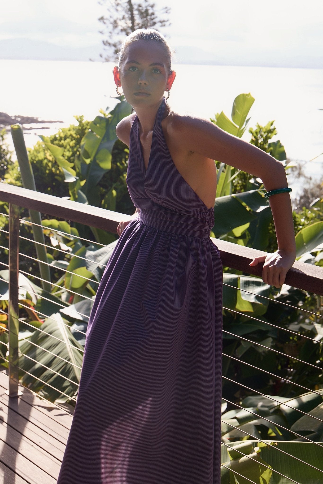 Puna Halter Dress – Purple Stripe - Zandra Stone