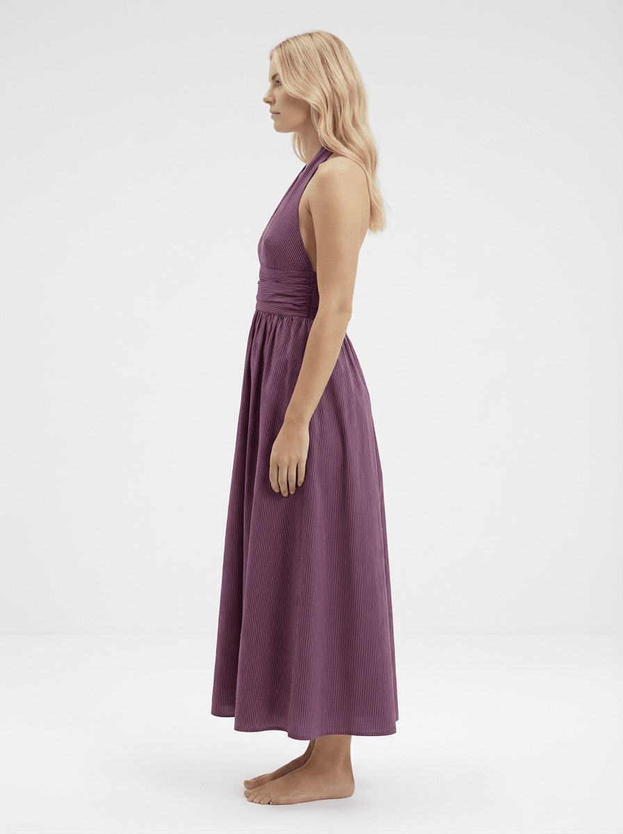 Puna Halter Dress – Purple Stripe - Zandra Stone