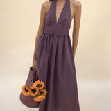 Puna Halter Dress - Purple Stripe - Zandra Stone