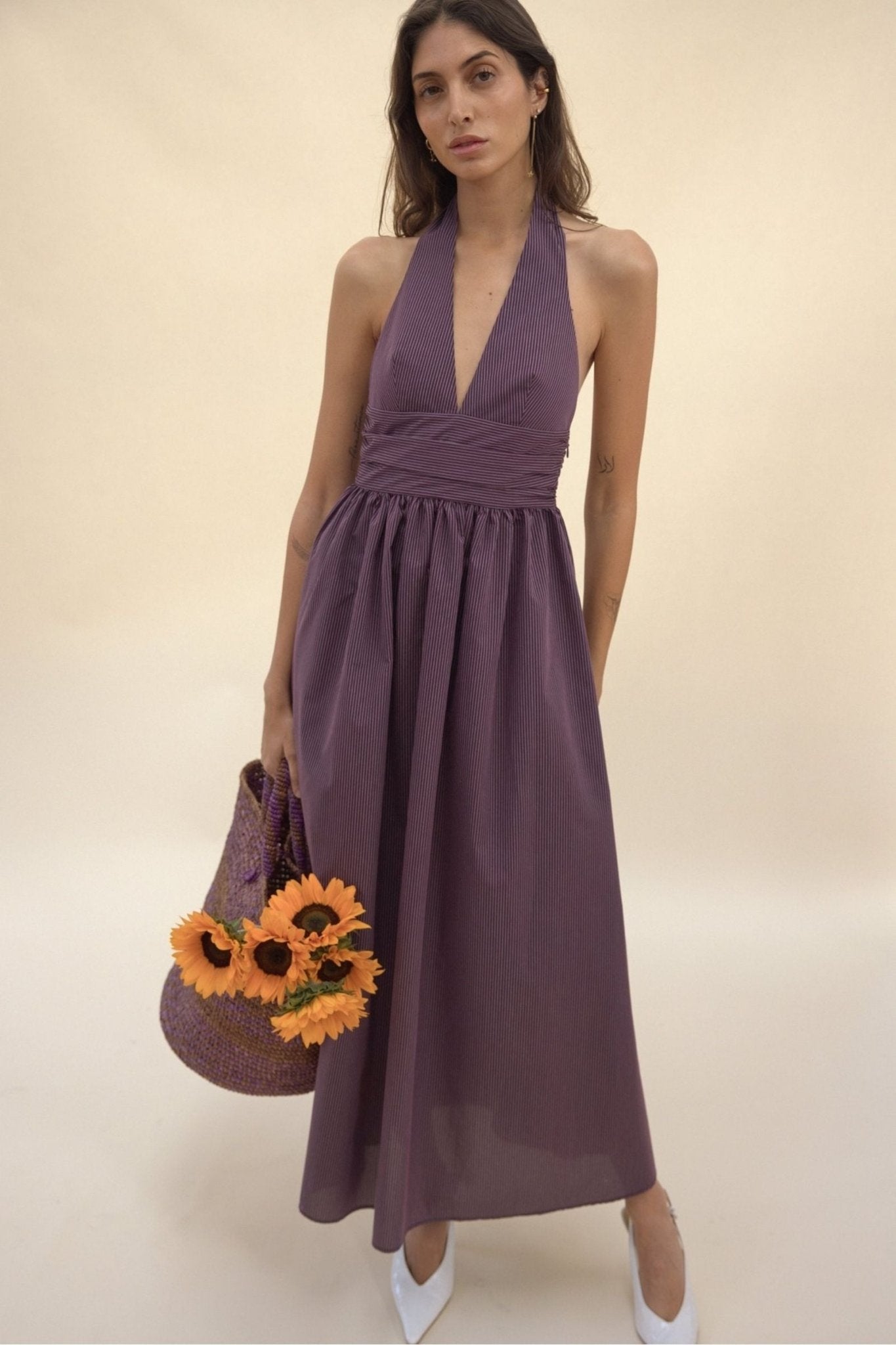 Puna Halter Dress - Purple Stripe - Zandra Stone