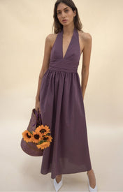 Puna Halter Dress - Purple Stripe - Zandra Stone