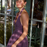 Puna Halter Dress – Purple Stripe - Zandra Stone