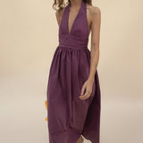 Puna Halter Dress - Purple Stripe - Zandra Stone