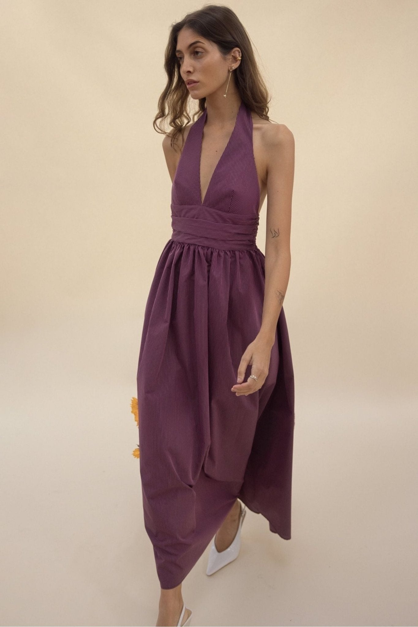Puna Halter Dress - Purple Stripe - Zandra Stone
