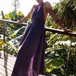 Puna Halter Dress – Purple Stripe - Zandra Stone