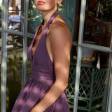 Puna Halter Dress - Purple Stripe - Zandra Stone