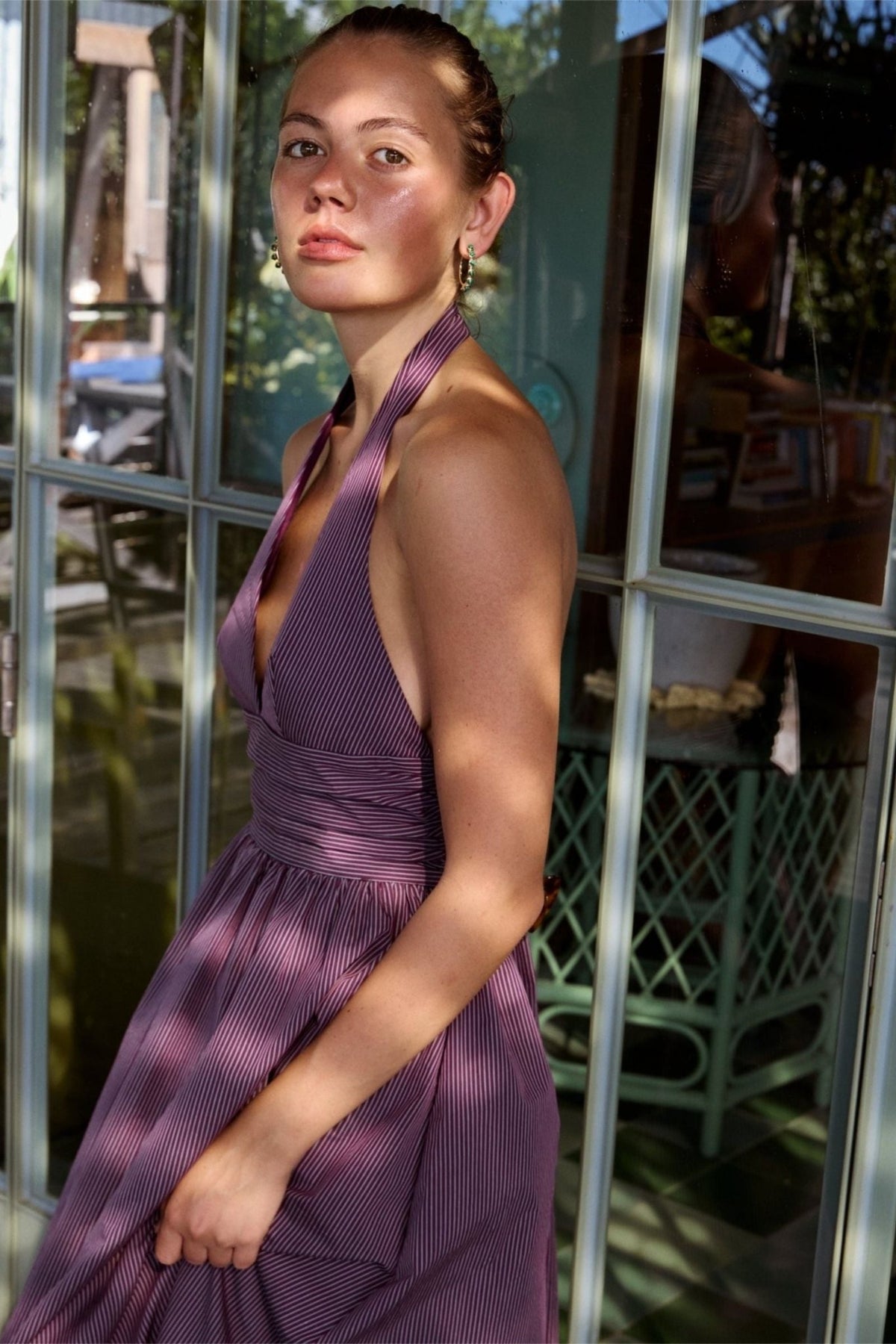 Puna Halter Dress - Purple Stripe - Zandra Stone