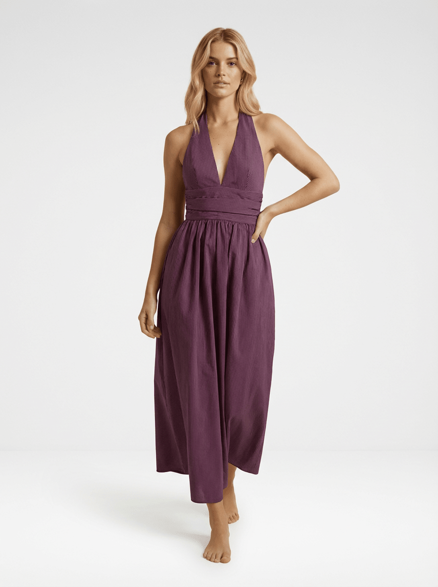 Puna Halter Dress – Purple Stripe - Zandra Stone